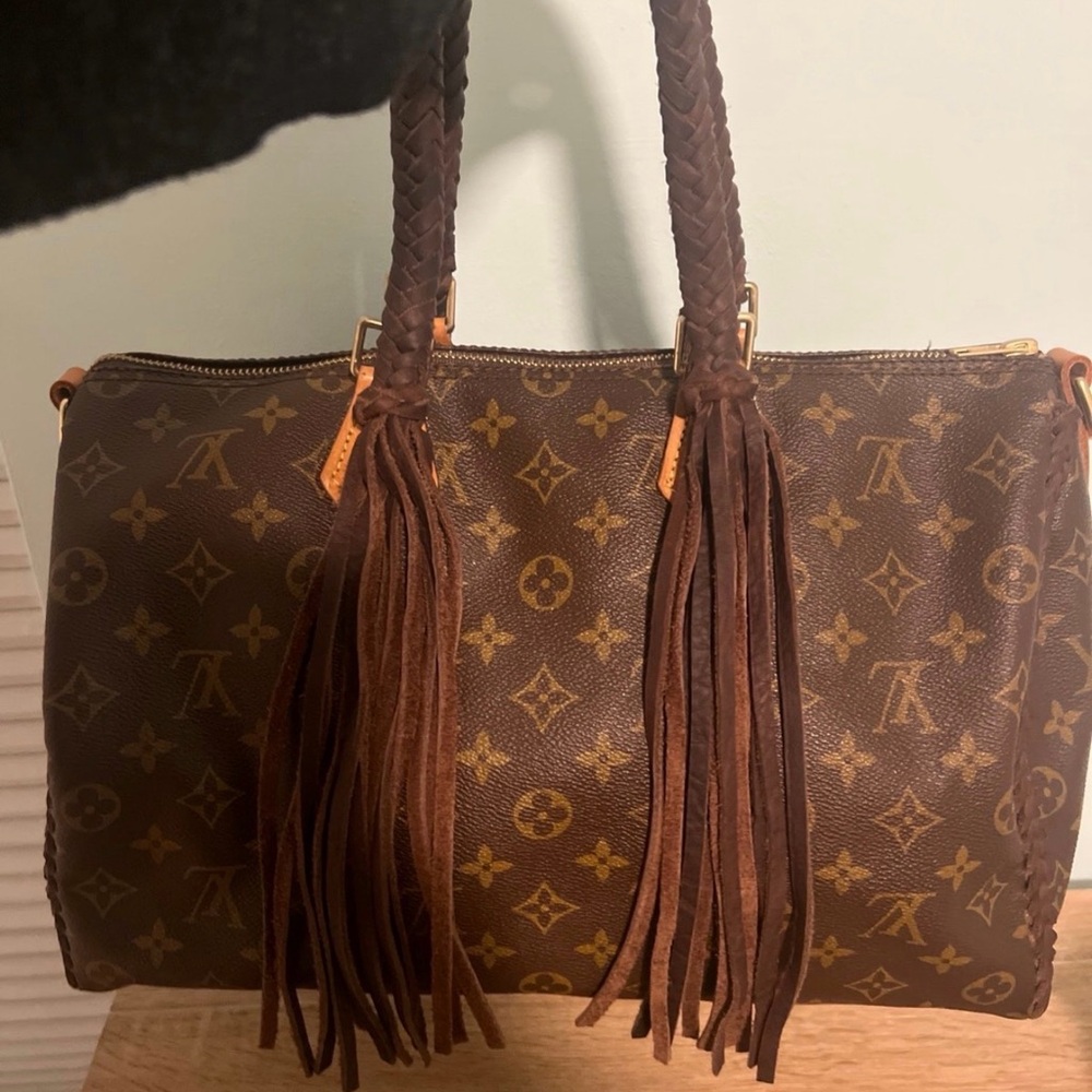 Vintage Boho LV Brown Monogram Shoulder Bag with Tassels